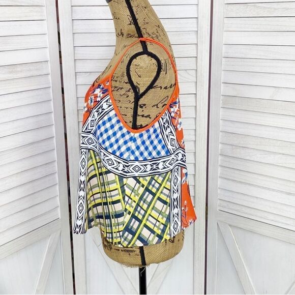 Jealous Tomato Mixed Print Crop Tank Top Orange Blue Multi Medium - Picture 2 of 9